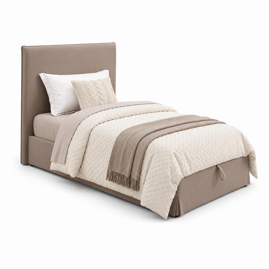 Letto singolo imbottito con contenitore tortora 105x217x117,5cm - Dream