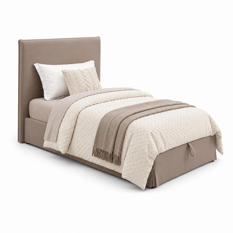 Letto singolo imbottito con contenitore tortora 105x217x117,5cm - Dream