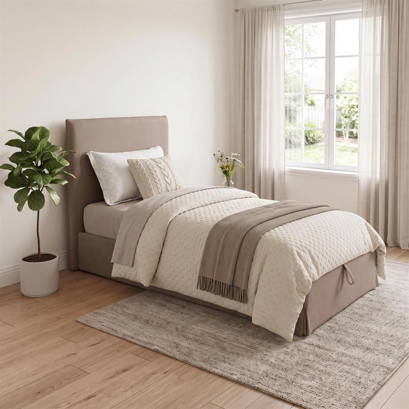 Letto singolo imbottito con contenitore tortora 105x217x117,5cm - Dream