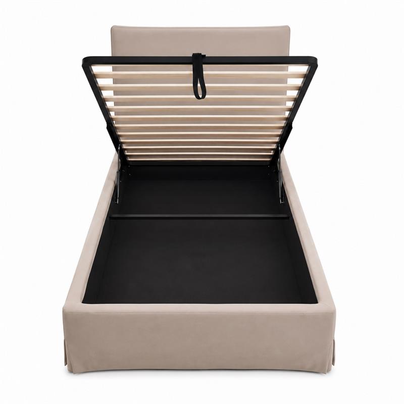 Letto singolo imbottito con contenitore tortora 105x217x117,5cm - Dream