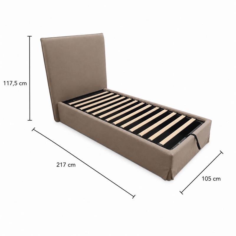 Letto singolo imbottito con contenitore tortora 105x217x117,5cm - Dream
