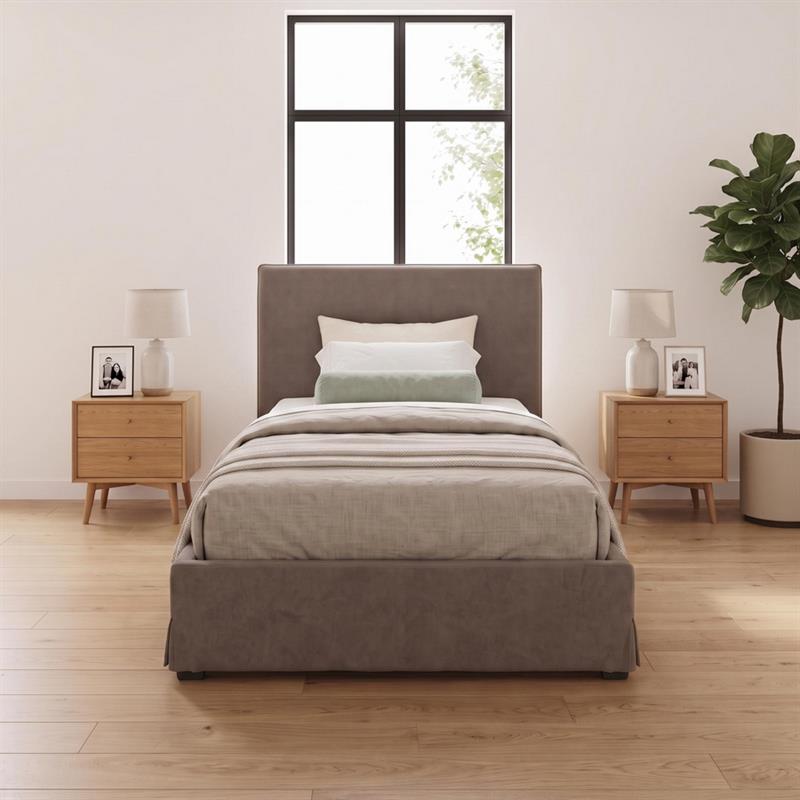 Letto singolo imbottito con contenitore marrone 105x217x117,5cm - Dream