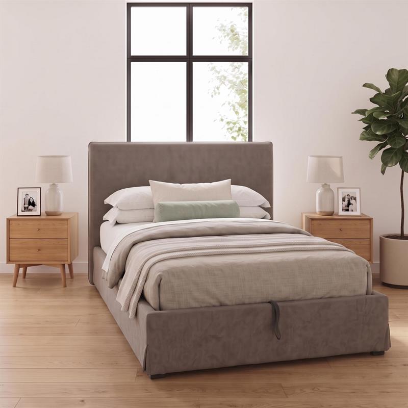 Letto singolo imbottito con contenitore marrone 105x217x117,5cm - Dream
