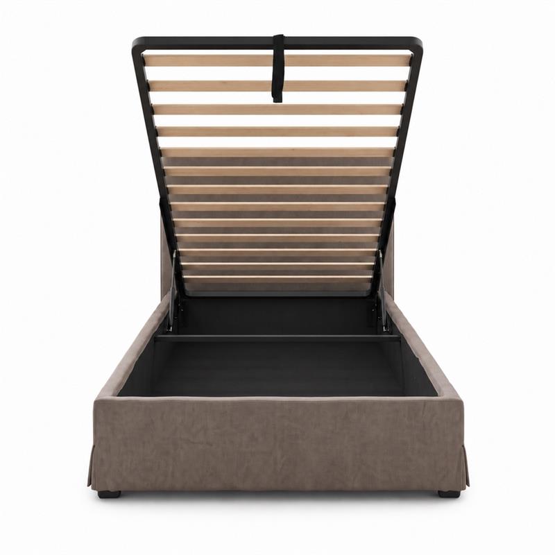 Letto singolo imbottito con contenitore marrone 105x217x117,5cm - Dream