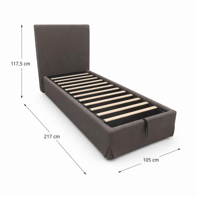 Letto singolo imbottito con contenitore marrone 105x217x117,5cm - Dream