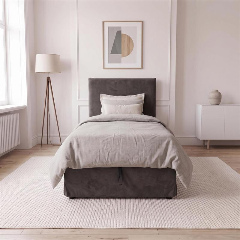 Letto singolo imbottito con contenitore grigio 105x217x117,5cm - Dream