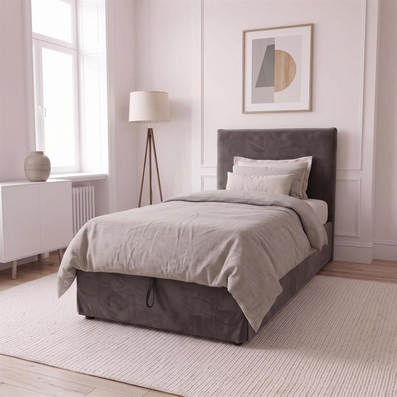 Letto singolo imbottito con contenitore grigio 105x217x117,5cm - Dream