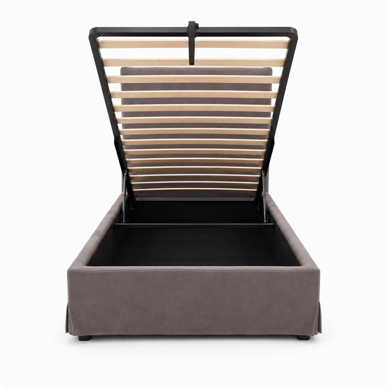 Letto singolo imbottito con contenitore grigio 105x217x117,5cm - Dream