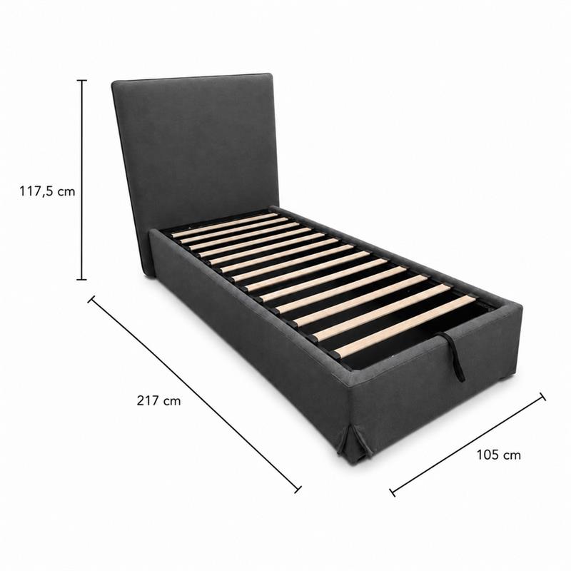 Letto singolo imbottito con contenitore grigio 105x217x117,5cm - Dream