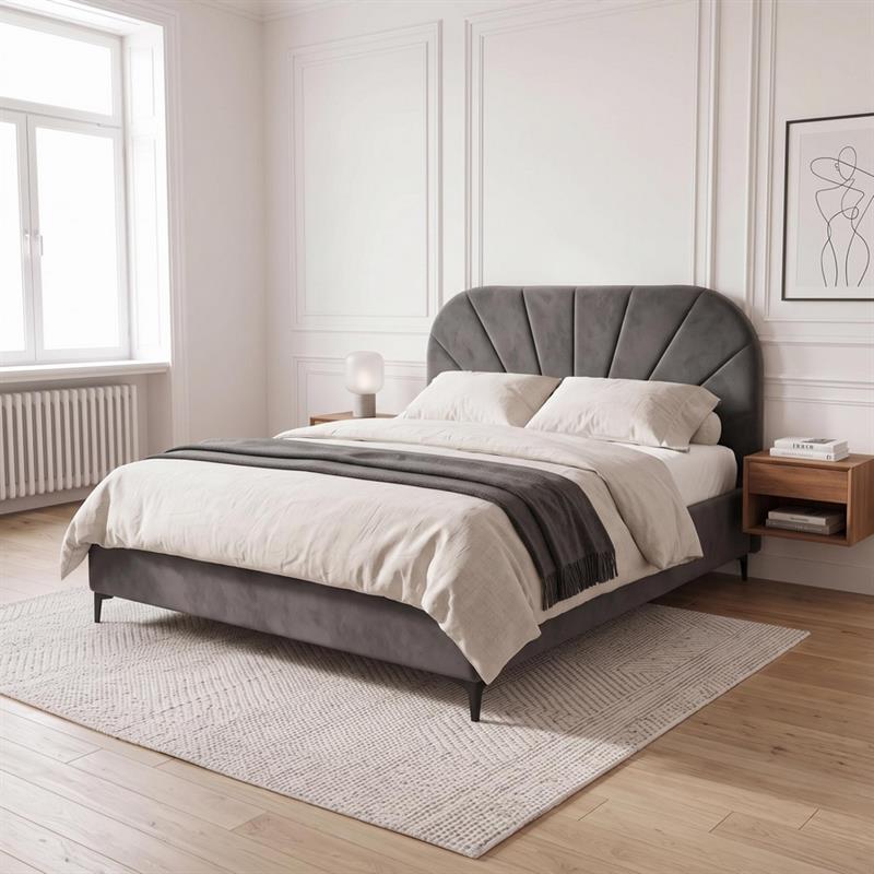Letto matrimoniale imbottito contenitore grigio 176x213x115,5 cm - Orion