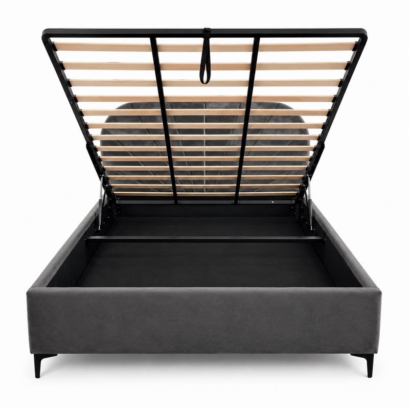 Letto matrimoniale imbottito contenitore grigio 176x213x115,5 cm - Orion