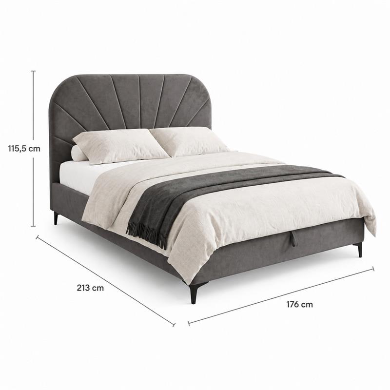 Letto matrimoniale imbottito contenitore grigio 176x213x115,5 cm - Orion