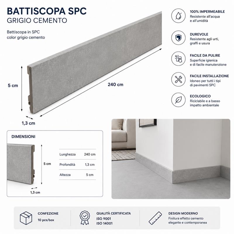BATTISCOPA SPC 5X1,3L.240 GRIGIO CEMENTO