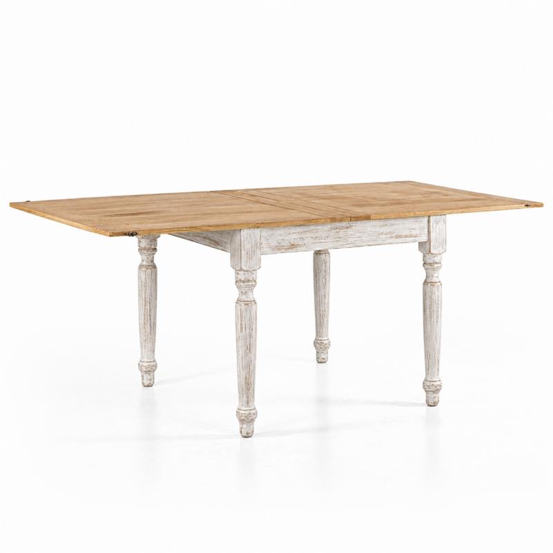 Tavolo estensibile in legno di mango bianco decapato 90-180x90x77 cm Salento