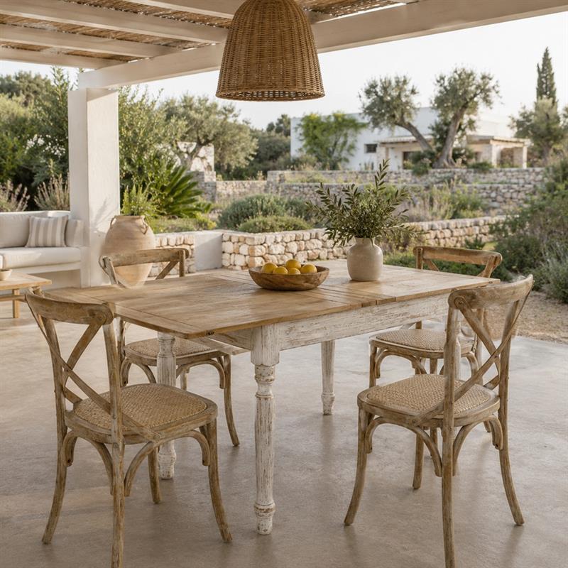 Tavolo estensibile in legno di mango bianco decapato 90-180x90x77 cm Salento