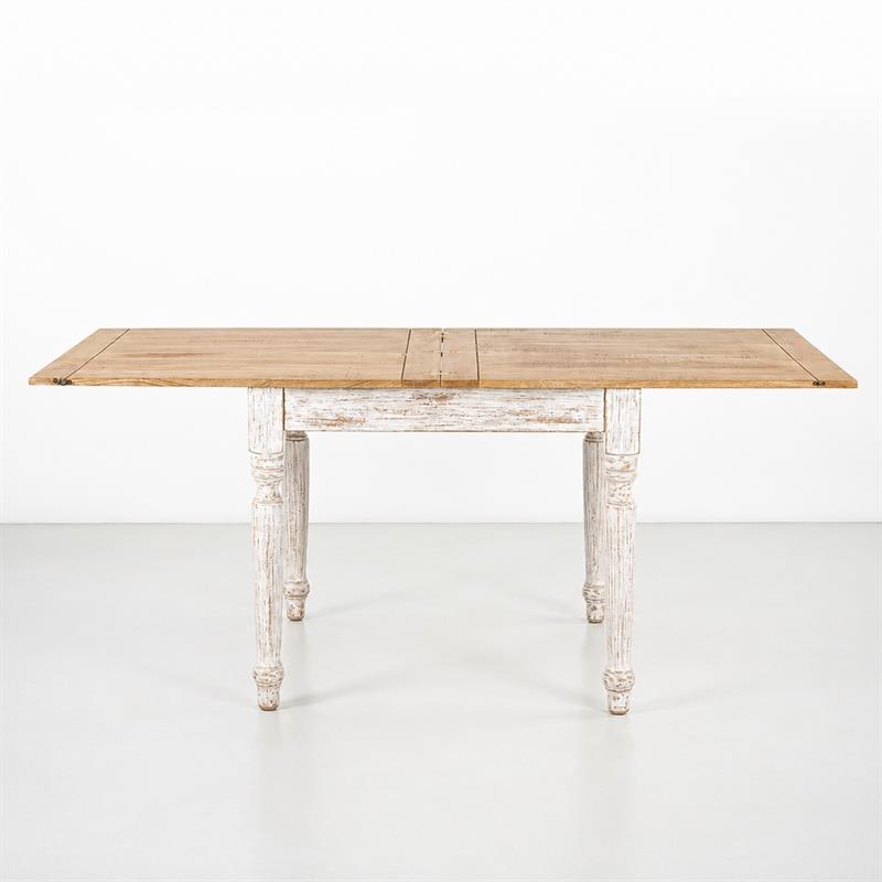 Tavolo estensibile in legno di mango bianco decapato 90-180x90x77 cm Salento