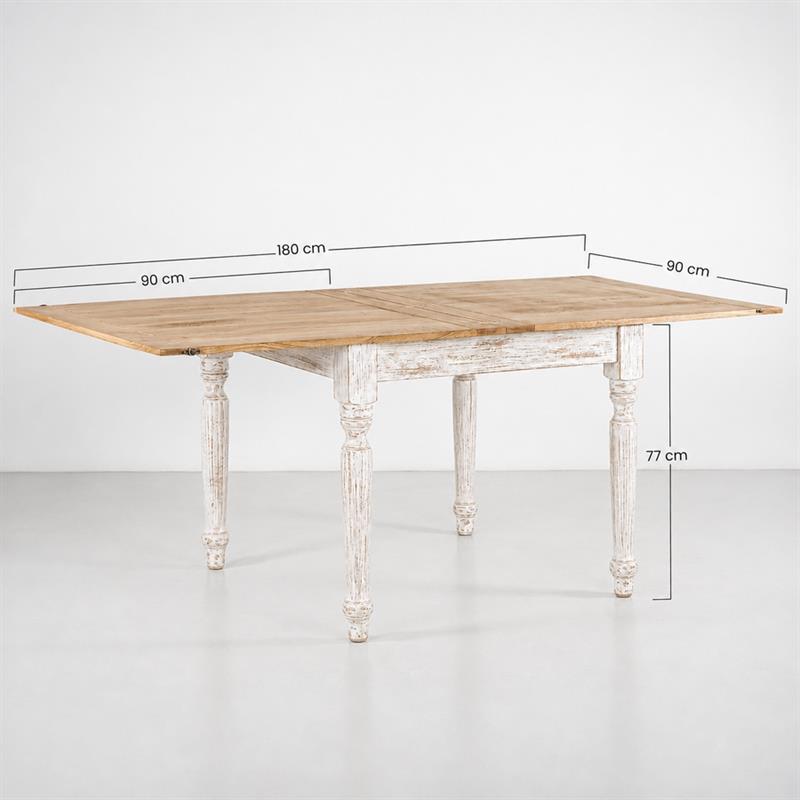 Tavolo estensibile in legno di mango bianco decapato 90-180x90x77 cm Salento