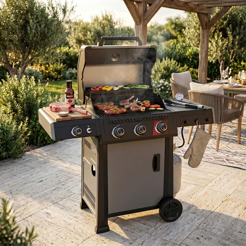 Barbecue a gas 3 fuochi + 1 fornello laterale  - Bully