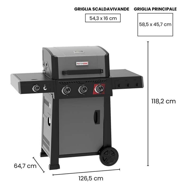 Barbecue a gas 3 fuochi + 1 fornello laterale  - Bully