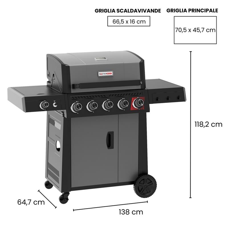 Barbecue a gas 5 fuochi + 1 fornello laterale  - Bully