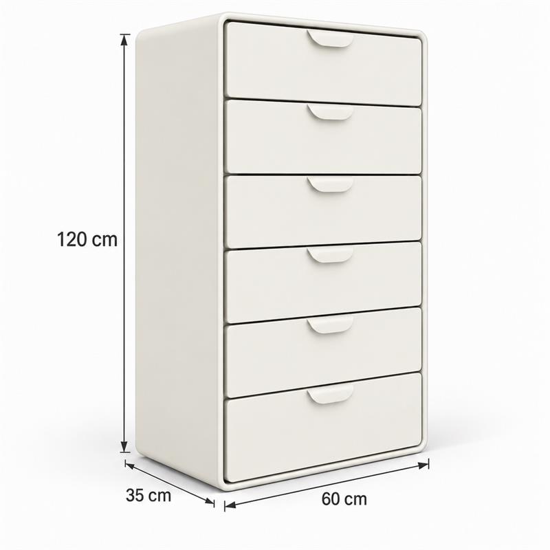 Cassettiera 6 cassetti bianca 60x35x120 cm - Mark