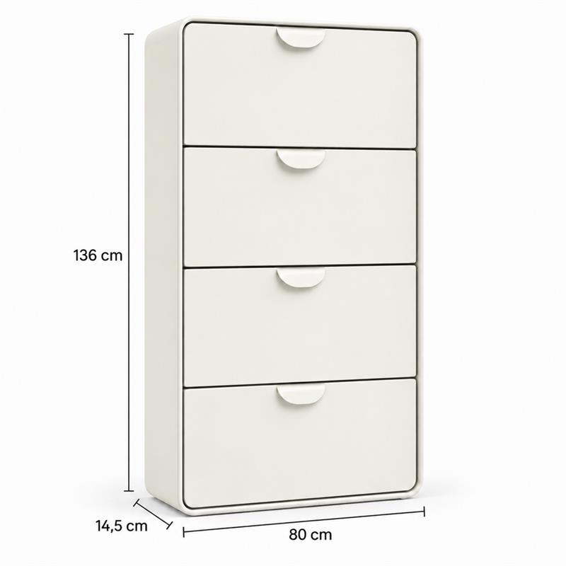 Scarpiera 4 cassetti bianca 80x14,5x136 cm - Mark