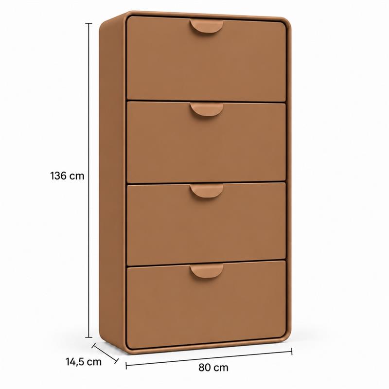 Scarpiera 4 cassetti color mattone 80x14,5x136 cm - Mark
