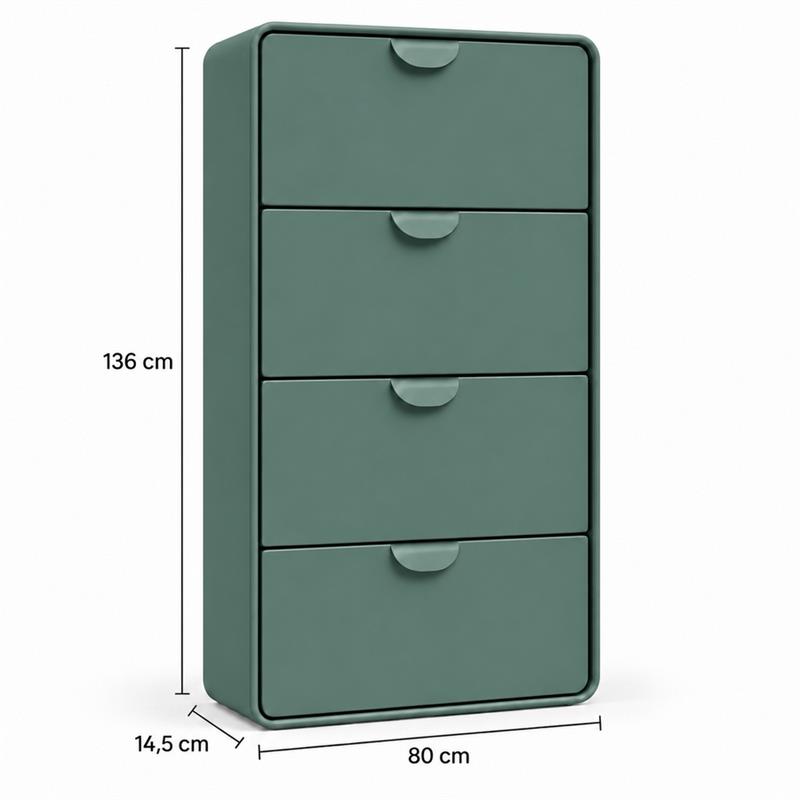 Scarpiera 4 cassetti verdone 80x14,5x136 cm - Mark