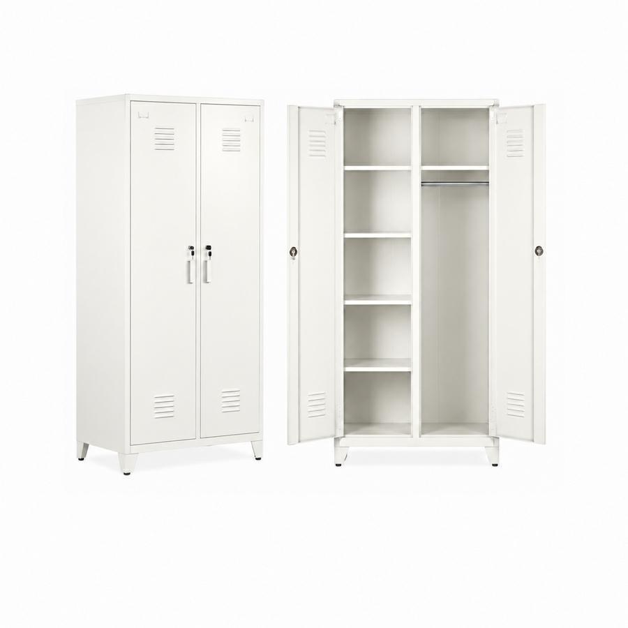 Armadio metallico sporco-pulito bianco 2 ante 5 ripiani 85x50x190cm