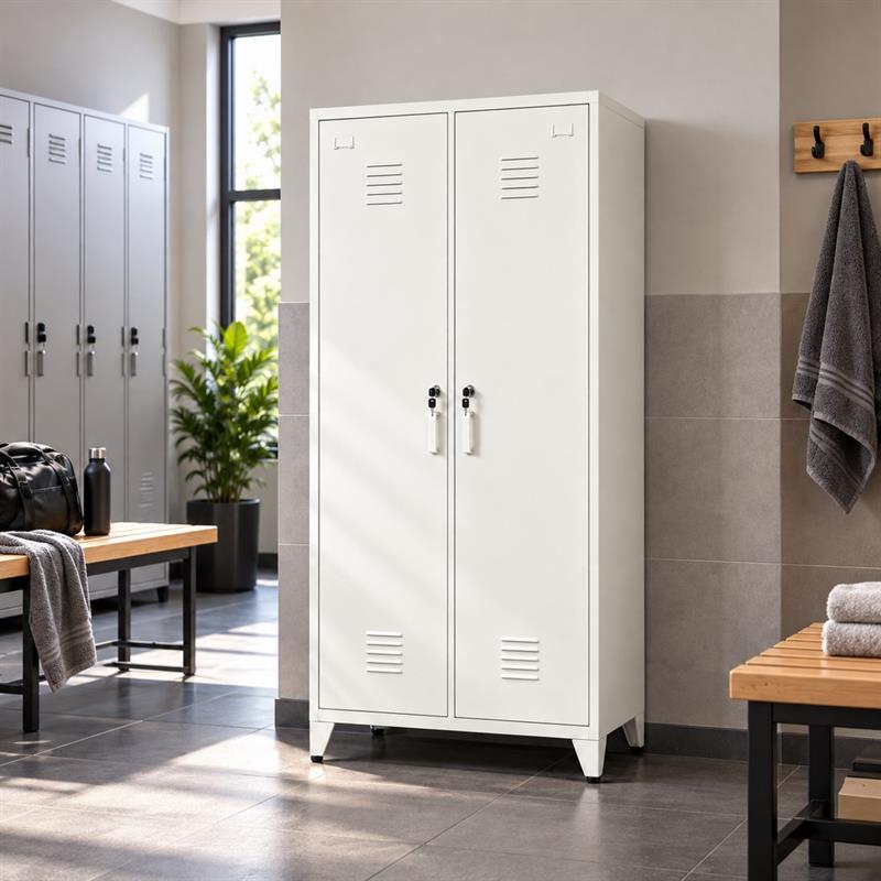 Armadio metallico sporco-pulito bianco 2 ante 5 ripiani 85x50x190cm