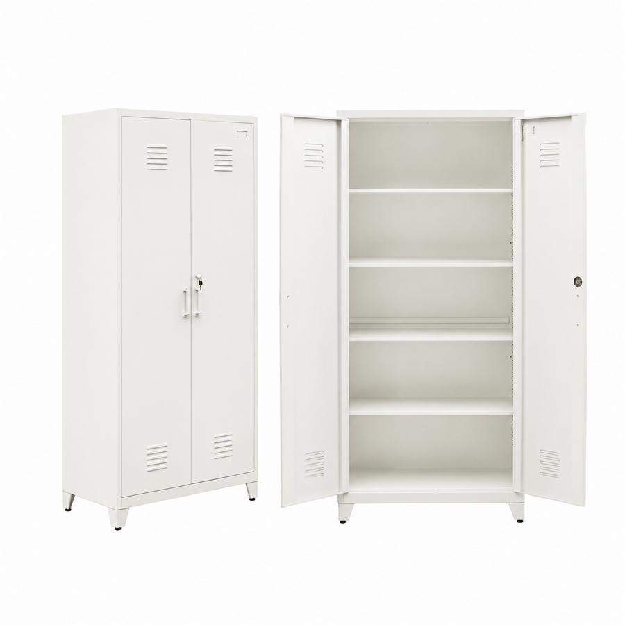 Armadio metallico bianco 2 ante battenti 5 ripiani 85x45x190cm