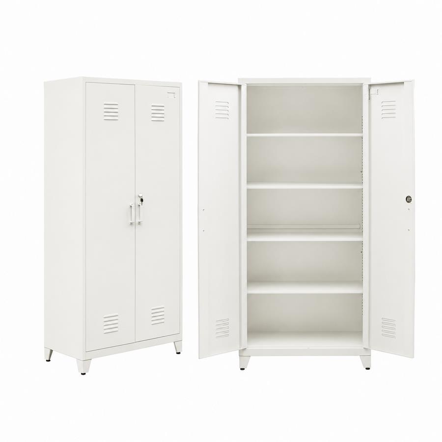 Armadio metallico bianco 2 ante battenti 5 ripiani 85x45x190cm