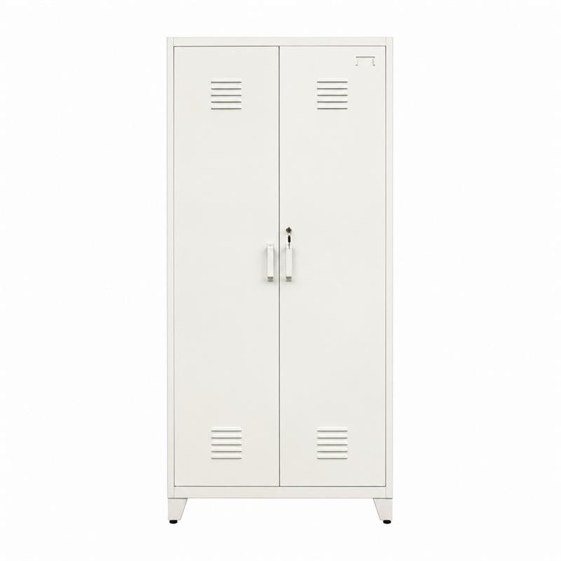 Armadio metallico bianco 2 ante battenti 5 ripiani 85x45x190cm