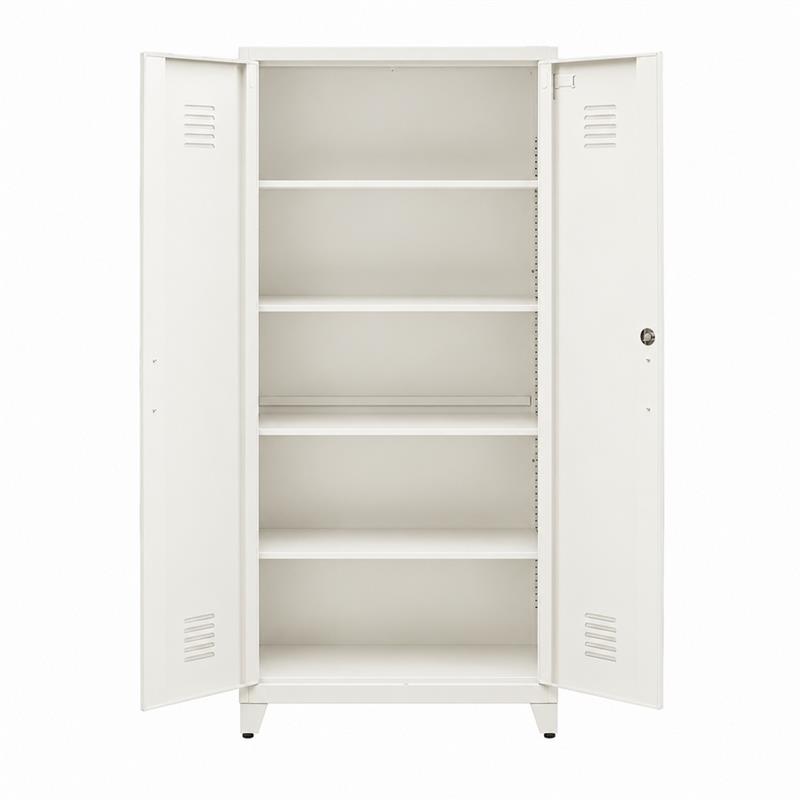 Armadio metallico bianco 2 ante battenti 5 ripiani 85x45x190cm