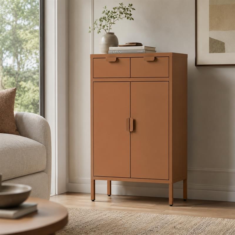 Credenza 2 ante e 2 cassetti color mattone 70x30x90 cm - Pop
