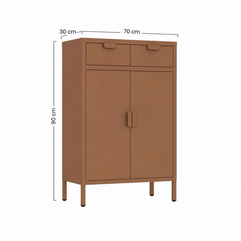 Credenza 2 ante e 2 cassetti color mattone 70x30x90 cm - Pop