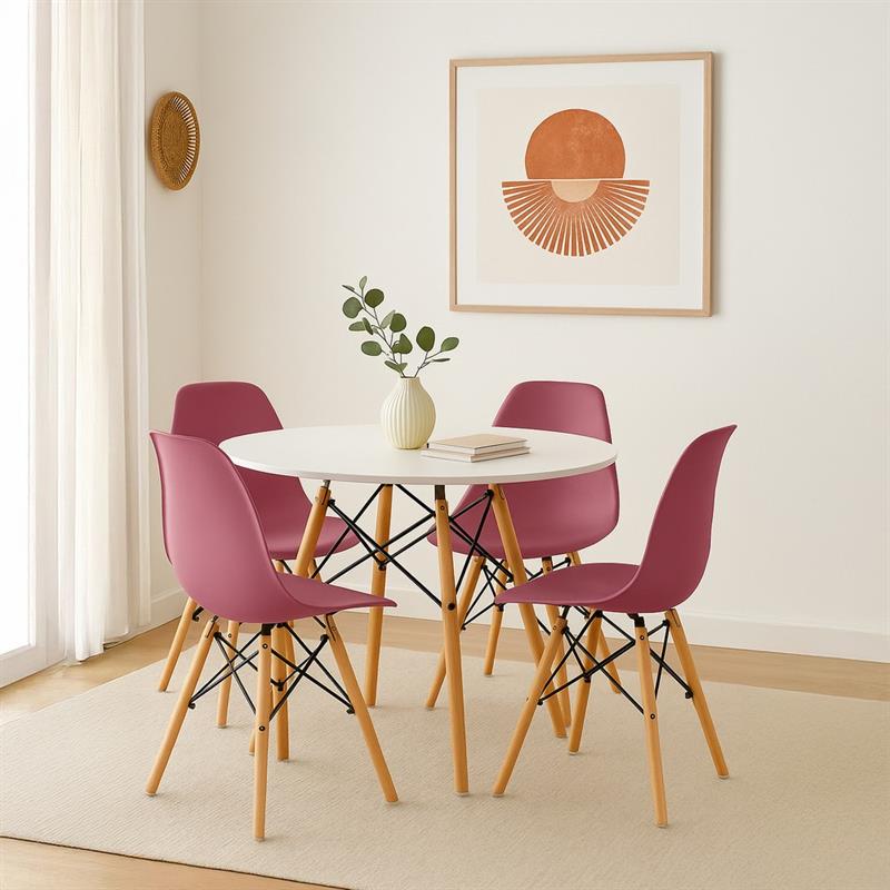 Sedia moderna bordeaux in polipropilene e legno Ester