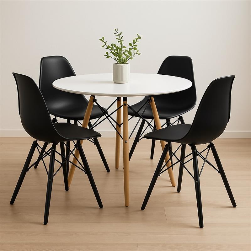 Sedia moderna total black in polipropilene e legno Ester