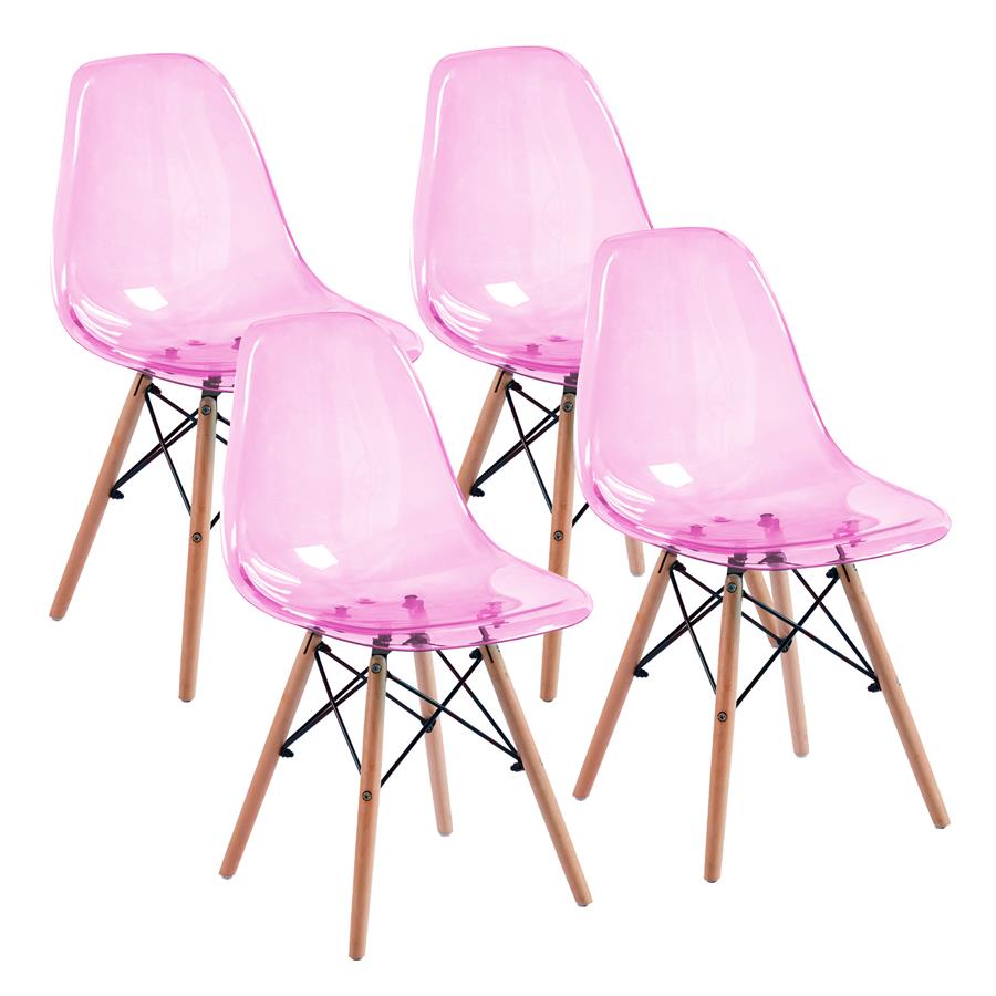 Sedia trasparente rosa in polipropilene e legno Betty