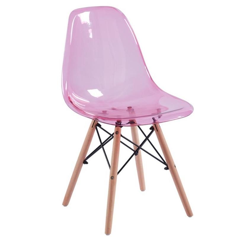 Sedia trasparente rosa in polipropilene e legno Betty