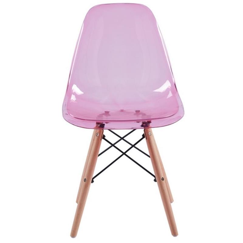 Sedia trasparente rosa in polipropilene e legno Betty