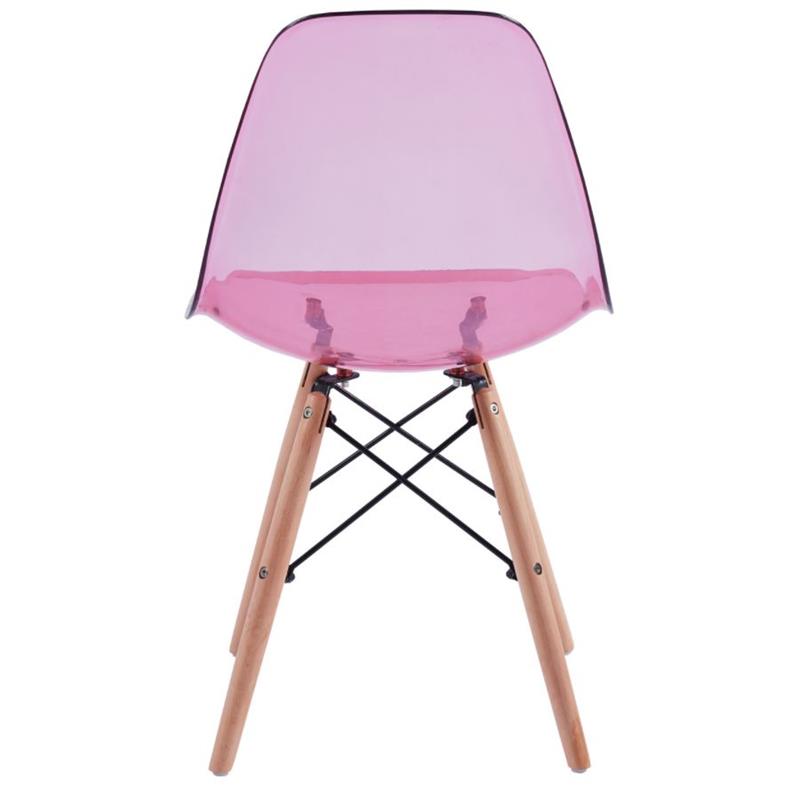 Sedia trasparente rosa in polipropilene e legno Betty