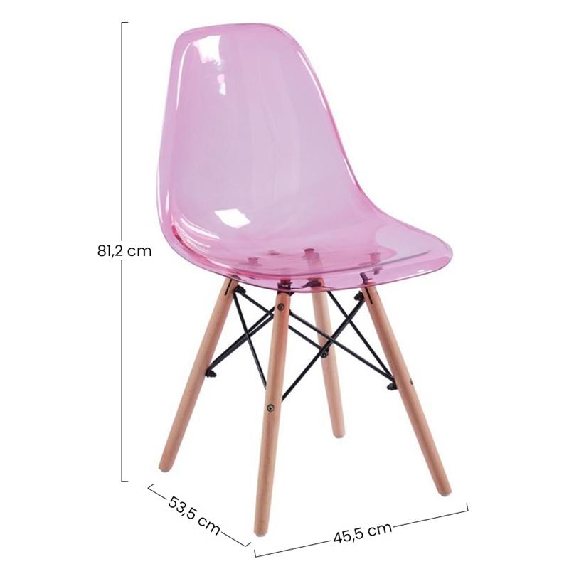 Sedia trasparente rosa in polipropilene e legno Betty