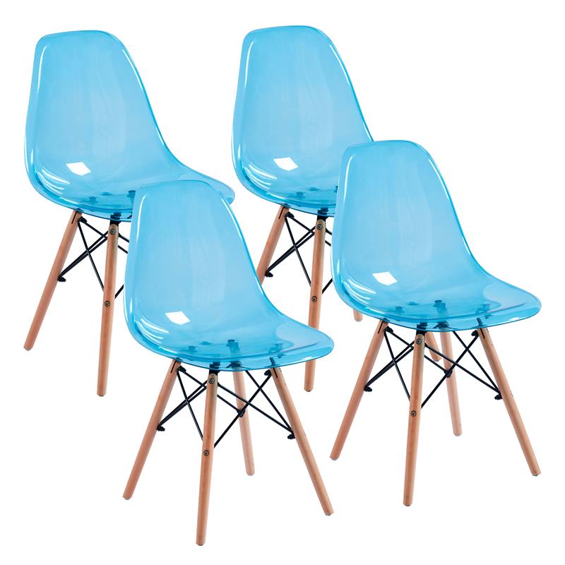 Sedia trasparente blu in polipropilene e legno Betty