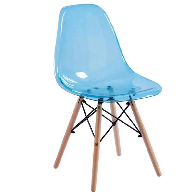 Sedia trasparente blu in polipropilene e legno Betty