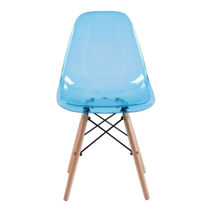 Sedia trasparente blu in polipropilene e legno Betty