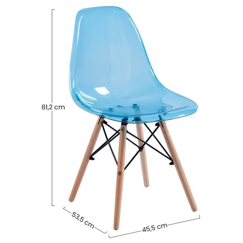 Sedia trasparente blu in polipropilene e legno Betty