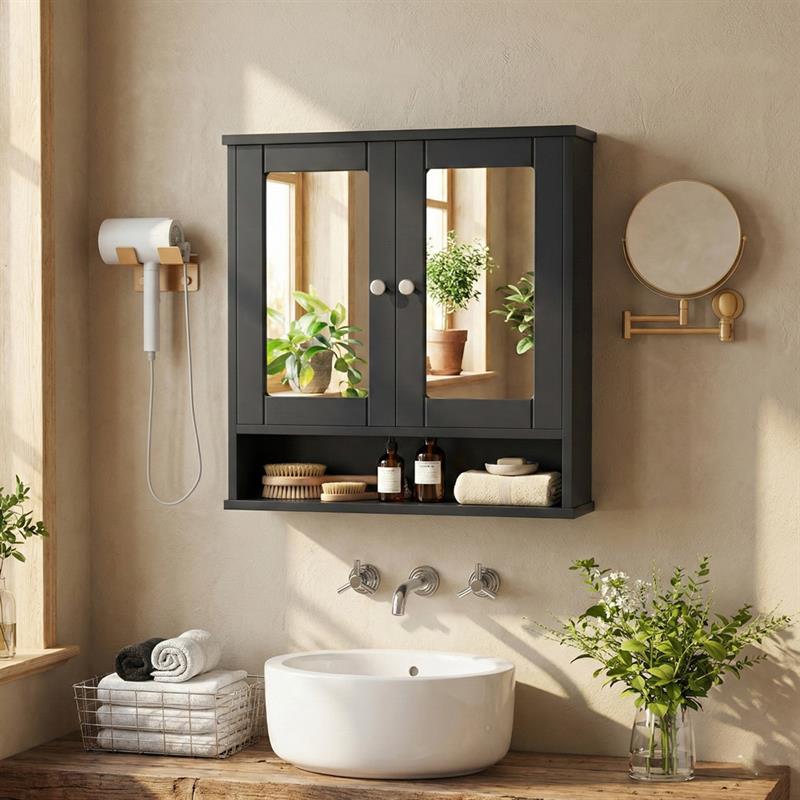 Mobiletto da bagno pensile grigio con specchio e 2 ante Joyce