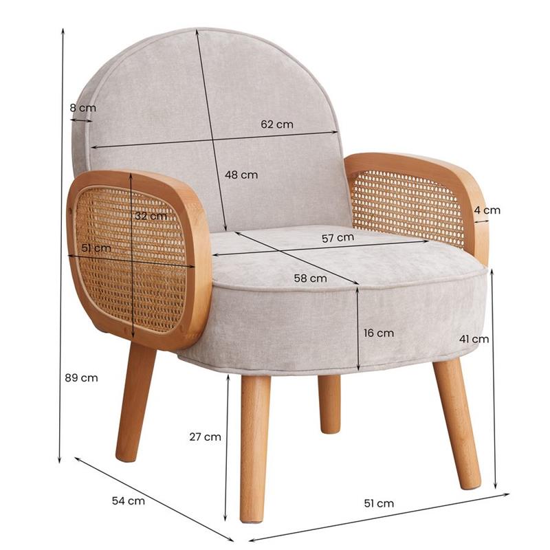 Poltroncina grigio chiaro in polipropilene e legno senta Doris