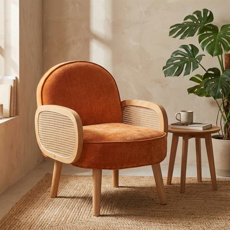 Poltroncina arancio in polipropilene e legno senta Doris